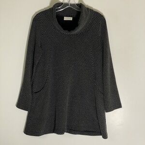 Komil Sweater Women Small Black Polka Dots Tunic Pockets Stretch Artsy Cowl Neck